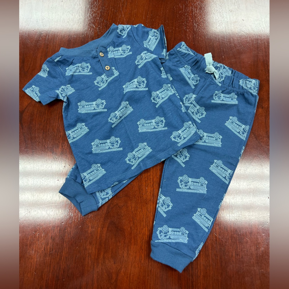 First Impressions Blue Fire Truck Print Baby Pajamas Sz 12 months